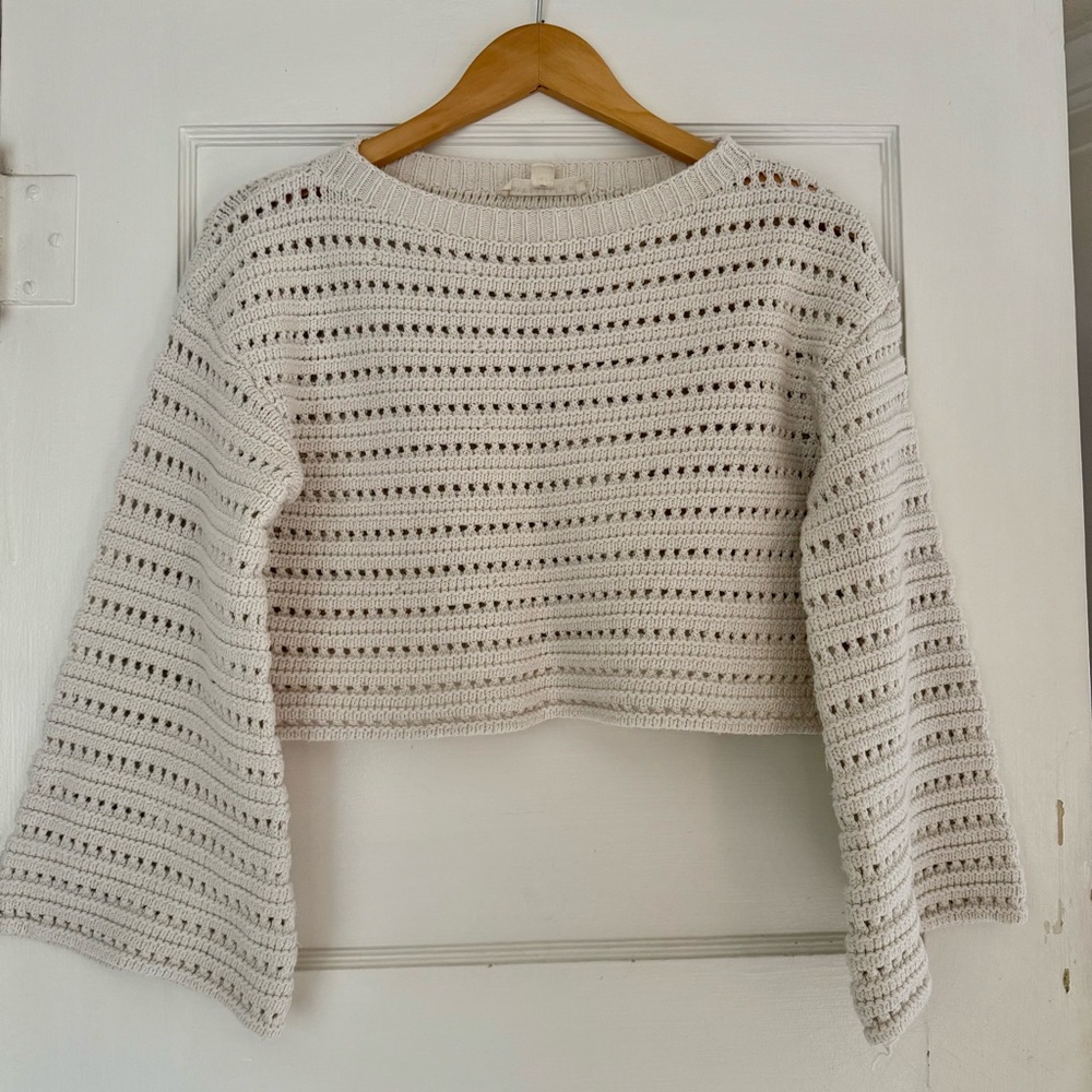 LoveStitch‎ Womens S White Cream Thick Knit Sweater Bell Sleeves Crop Boho